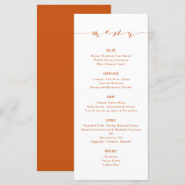 Einfache moderne Kalligrafie Orange Menu Menükarte