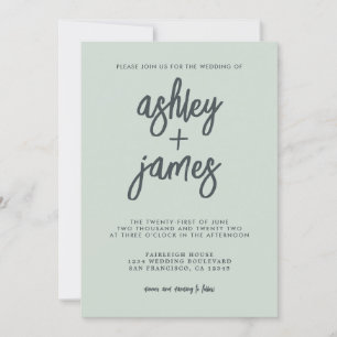 Einfache moderne Kalligrafie Pastel Green Wedding Einladung