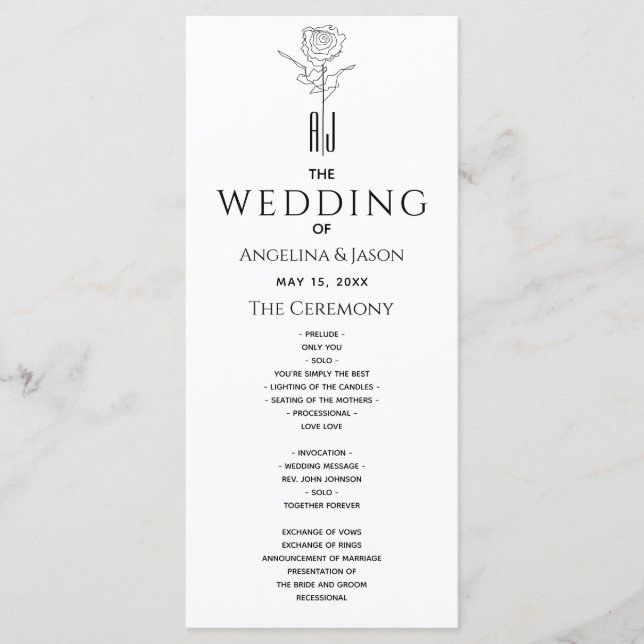 Einfache moderne kalligraphische Hochzeit Programm (Vorderseite)