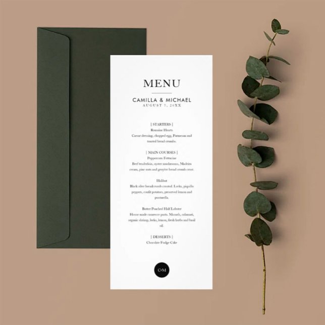 Einfache moderne Karten für vertikale Menüs (Modern Vertical Wedding Menu Card.)