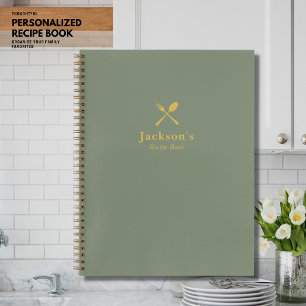 Einfache moderne Khaki- und Gold Monogram-Rezept Notizbuch