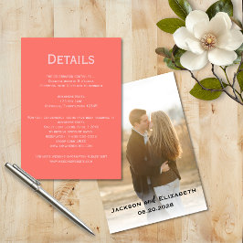 Einfache, moderne Korallen und rosa Foto Hochzeits Begleitkarte