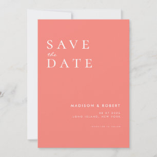 Einfache moderne Korallenrosa Hochzeit retten das Save The Date