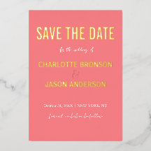 Einfache moderne Korallenrosa Save the Date Gold