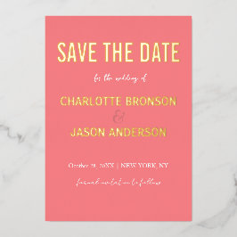 Einfache moderne Korallenrosa Save the Date Gold Folieneinladung