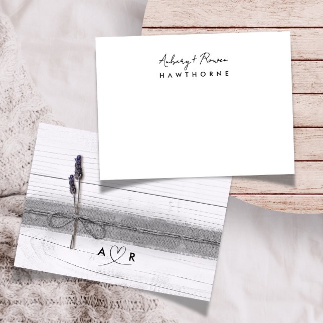 Einfache moderne kuppelrustikale Lavendel Hochzeit Mitteilungskarte (Von Creator hochgeladen)