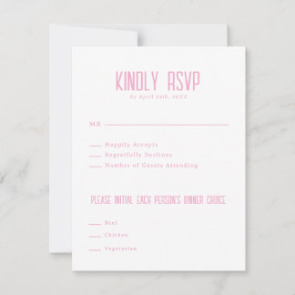 Einfache moderne leichte elegante rosa Hochzeit RSVP Karte