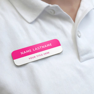Einfache moderne leuchtend rosa weiße Titel-Nadel Namensschild