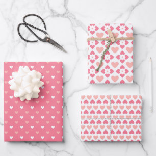 Einfache moderne Liebe Herz Pink Peach Weiß Geschenkpapier Set