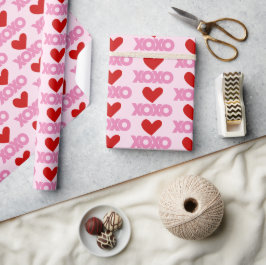 Einfache moderne Liebe XOXO Herz-Rosa- und Rottmus Geschenkpapier