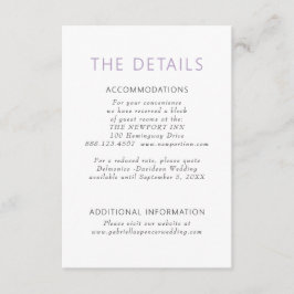 Einfache moderne Lila Hochzeitsdetails Begleitkarte