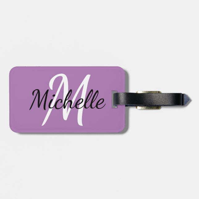 Einfache moderne Lila Monogramm, Initial und Name Gepäckanhänger (Rückseite horizontal)
