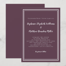 Einfache moderne Lila Pflaumenhochzeit Minimalisti Einladung