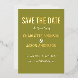 Einfache, moderne Limettengrün Save the Date Gold Folieneinladung