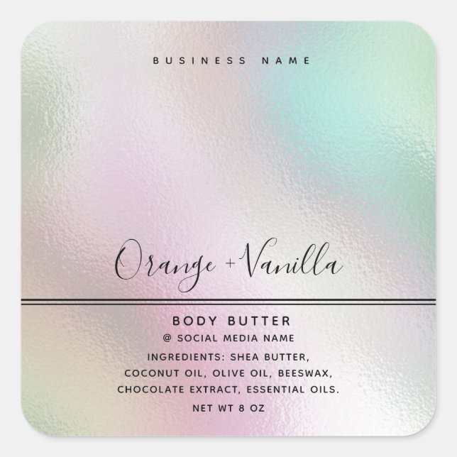 Einfache moderne Luxustypografie holografisch Quadratischer Aufkleber (Vorderseite)