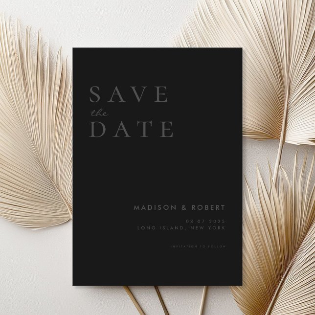 Einfache, moderne Matte Black Wedding speichern da Save The Date (Von Creator hochgeladen)