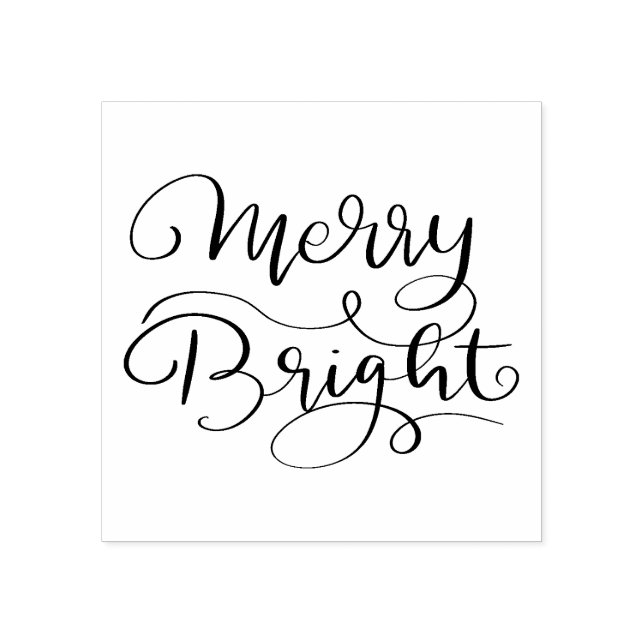 Einfache Moderne | Merry Bright Holiday Script Gummistempel (Prägung)