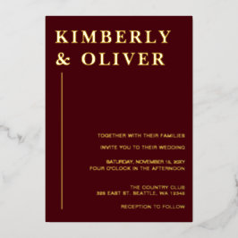 Einfache moderne Minimal-Burgundy-Hochzeit Folieneinladung