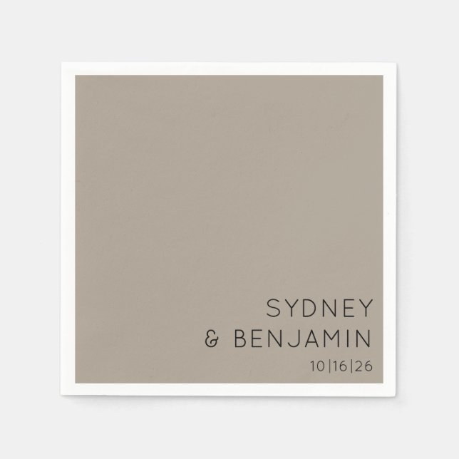 Einfache moderne Minimal Custom Wedding Taupe Serviette (Vorderseite)