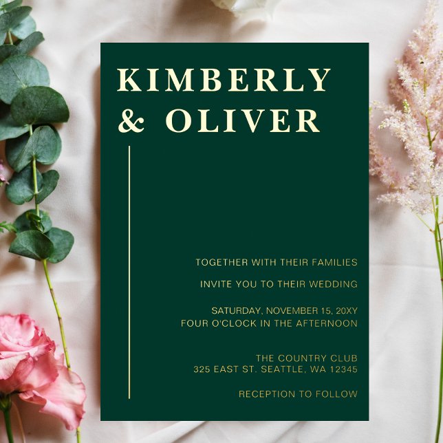 Einfache moderne Minimal Emerald Wedding Folieneinladung (Von Creator hochgeladen)
