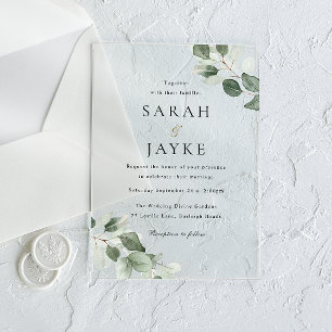 Einfache moderne Minimal Green Leaf Hochzeit Acryleinladungen