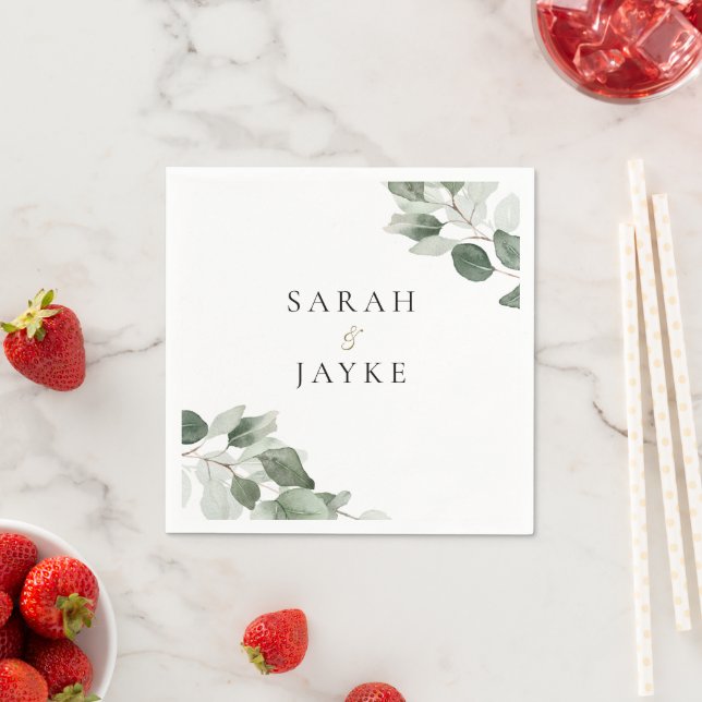 Einfache moderne Minimal Green Leaf Hochzeit Serviette (Beispiel)