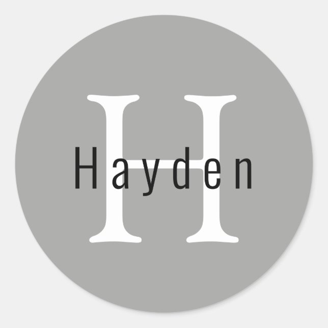 Einfache, moderne Minimal Silver Monogram Name Runder Aufkleber (Vorderseite)