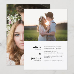 Einfache moderne Minimal-Typografie Zwei-Foto-Hoch Einladung