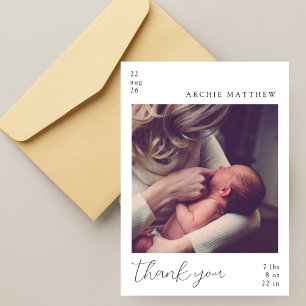 Einfache moderne minimale Foto-Baby-Shower-Dankesc Dankeskarte