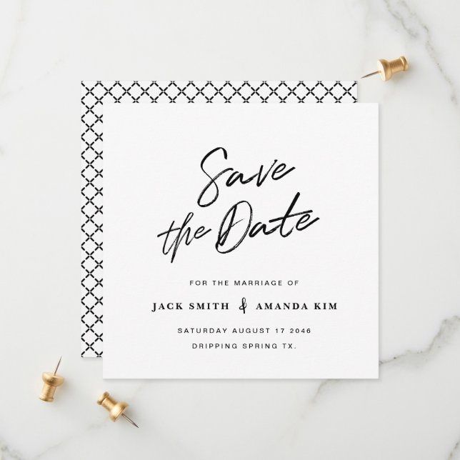 Einfache moderne minimale SkriptWedding speichert  Save The Date (Vorderseite/Rückseite Beispiel)