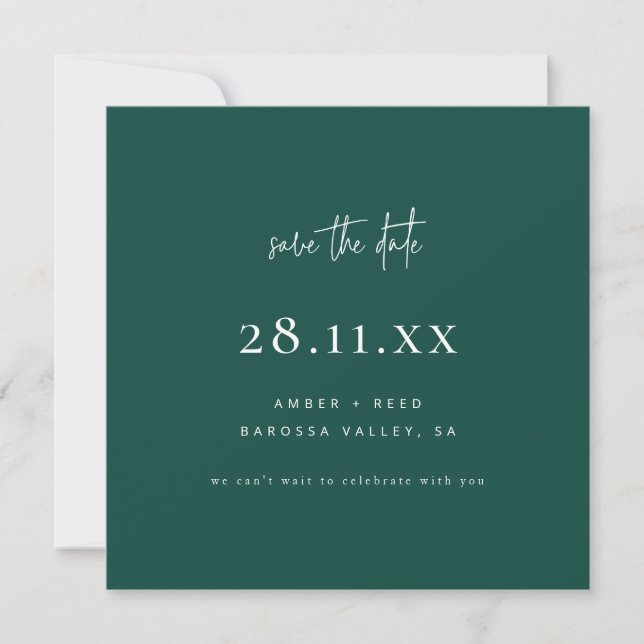 Einfache moderne Minimalgrün Save the Date (Vorderseite)