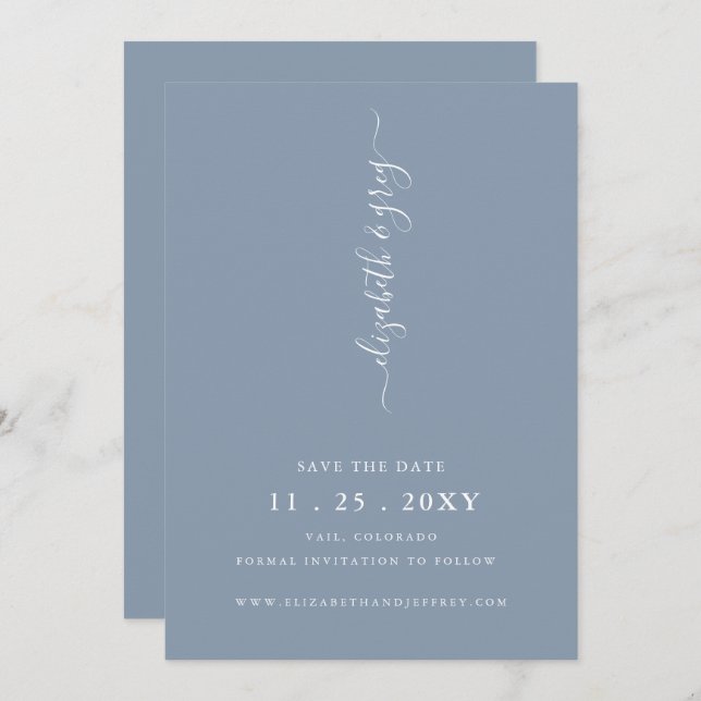 Einfache moderne Minimalistisch Dusty Blue Save th Ankündigung (Vorne/Hinten)