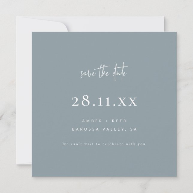 Einfache moderne Minimalistisch Square Blue Grau Save The Date (Vorderseite)