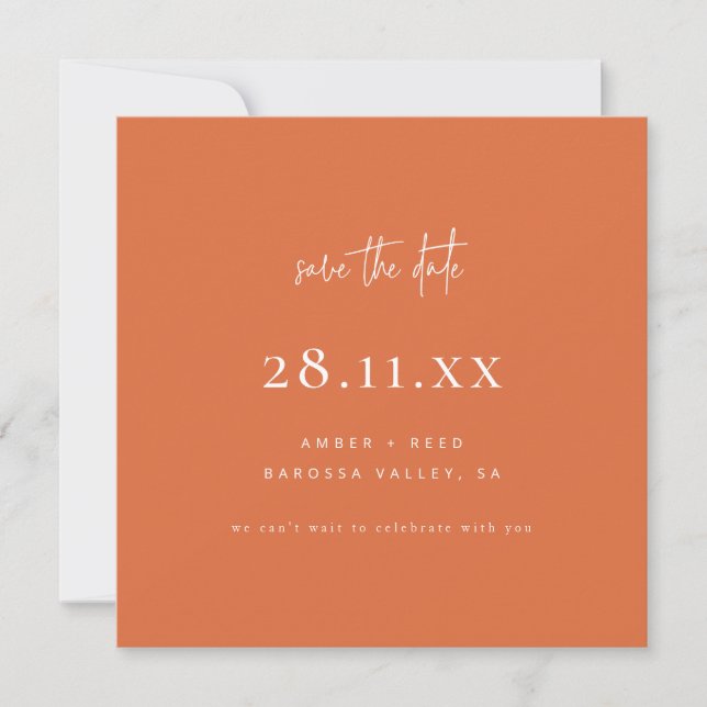 Einfache moderne Minimalistisch Square Burnt Orang Save The Date (Vorderseite)