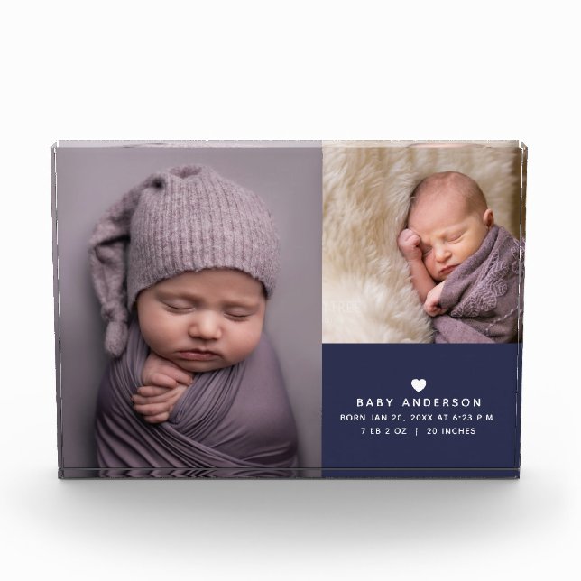Einfache moderne Minimalistische Baby Boy Geburtsd Fotoblock (Vorderseite)