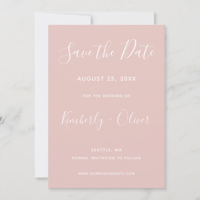 Einfache moderne Minimalistische Blush-Hochzeit Save The Date (Vorderseite)