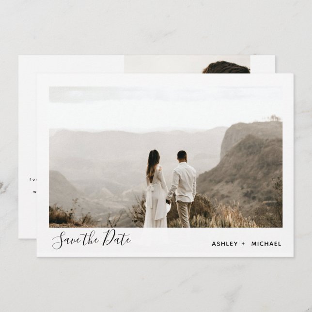 Einfache moderne Minimalistische Hochzeit mit 2 Fo Save The Date (Vorne/Hinten)