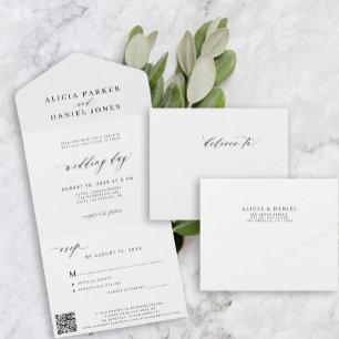Einfache moderne minimalistische Hochzeit RSVP QR- All In One Einladung