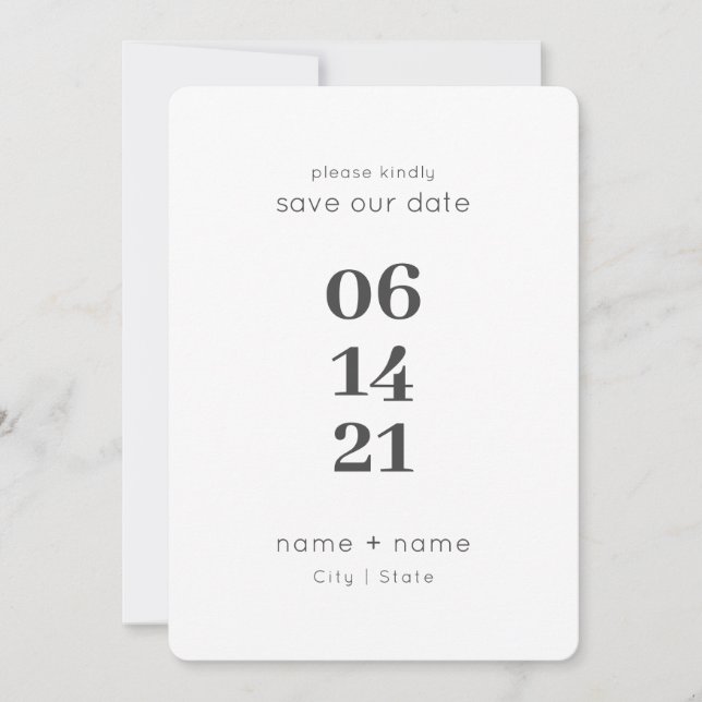 Einfache moderne Minimalistische Hochzeiten Große  Save The Date (Vorderseite)