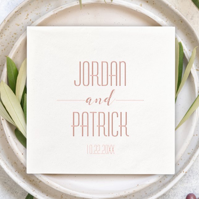 Einfache moderne Minimalistische Personalisierte H Servietten Mit Folie (simple minimalist personalized custom rose gold foil wedding cocktail napkins couple name & date)