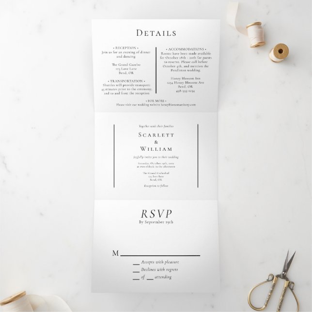 Einfache, moderne MinimalWedding in einem Dreifach Gefaltete Einladung (Innenseite)