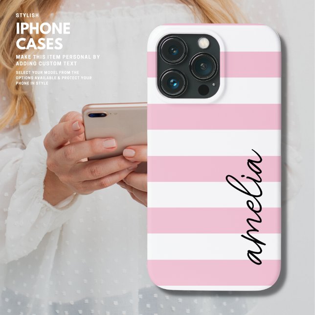 Einfache moderne, Mit Monogramm Rosa Streifen Case-Mate iPhone Hülle (Von Creator hochgeladen)