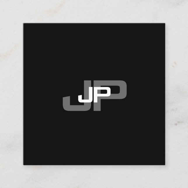 Einfache, moderne Mit Monogramm Schwarz-weiße Vorl Quadratische Visitenkarte (Vorderseite)