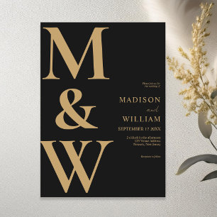Einfache moderne Monogram Black and Tan Wedding Einladung