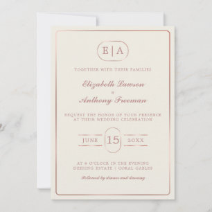 Einfache moderne Monogram Rose Gold Wedding Einladung