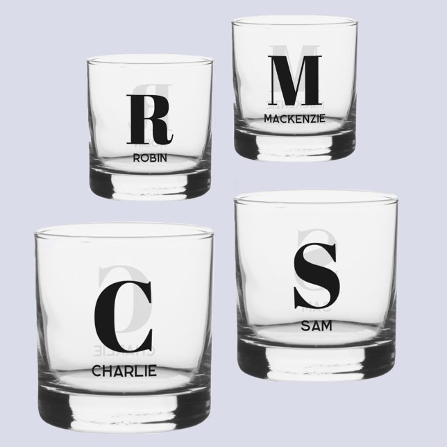 Einfache moderne Monogramm Anfangsname Personalisi Whiskyglas (Monogram initial name personalized modern glass)