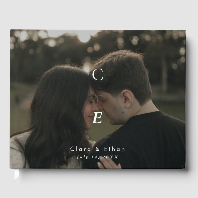 Einfache moderne Monogramm-Foto-Hochzeit Gästebuch (Vorderseite)
