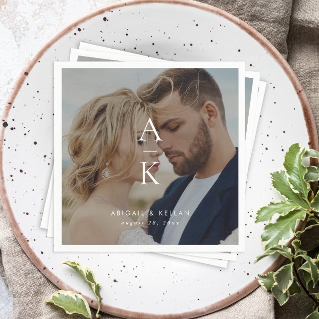 Einfache moderne Monogramm-Foto-Hochzeit Serviette (Von Creator hochgeladen)