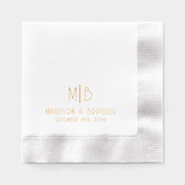 Einfache, moderne Monogramm-Hochzeit nach Maß Servietten Mit Folie (Vorderseite)