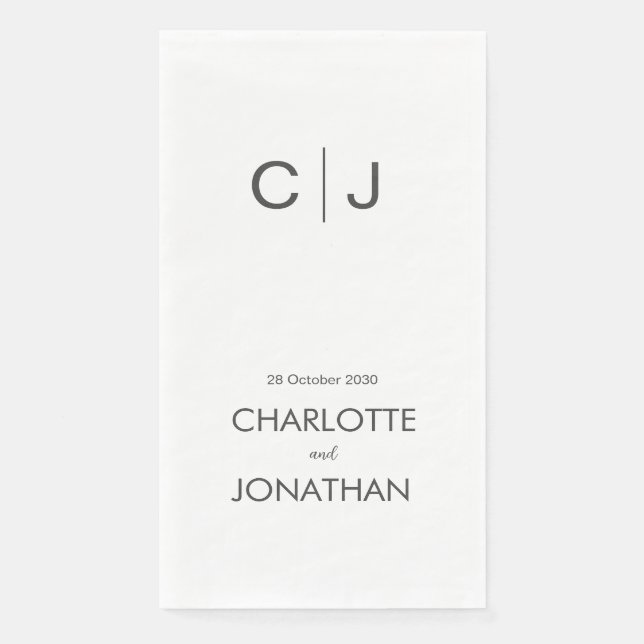 Einfache moderne Monogramm-Hochzeit/Verlobung Serviette (Vorderseite)